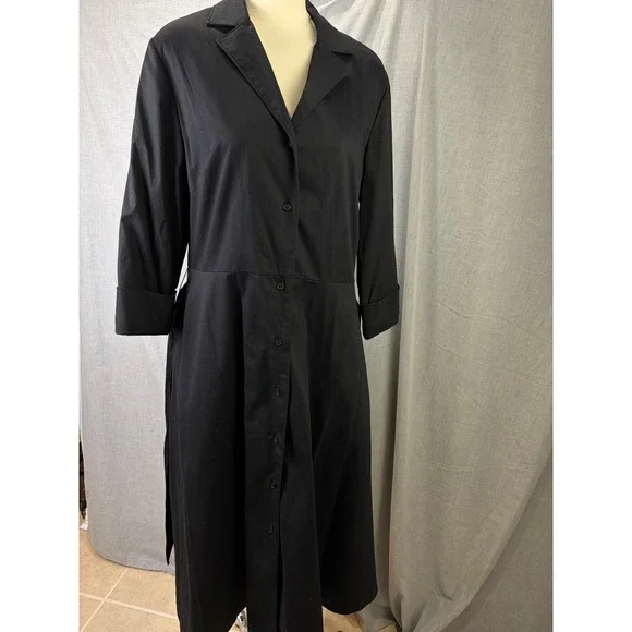 The J. Peterman Company Black Shirt Dress Belted Pockets Buttoned 12 Minimalist - Picture 5 of 9